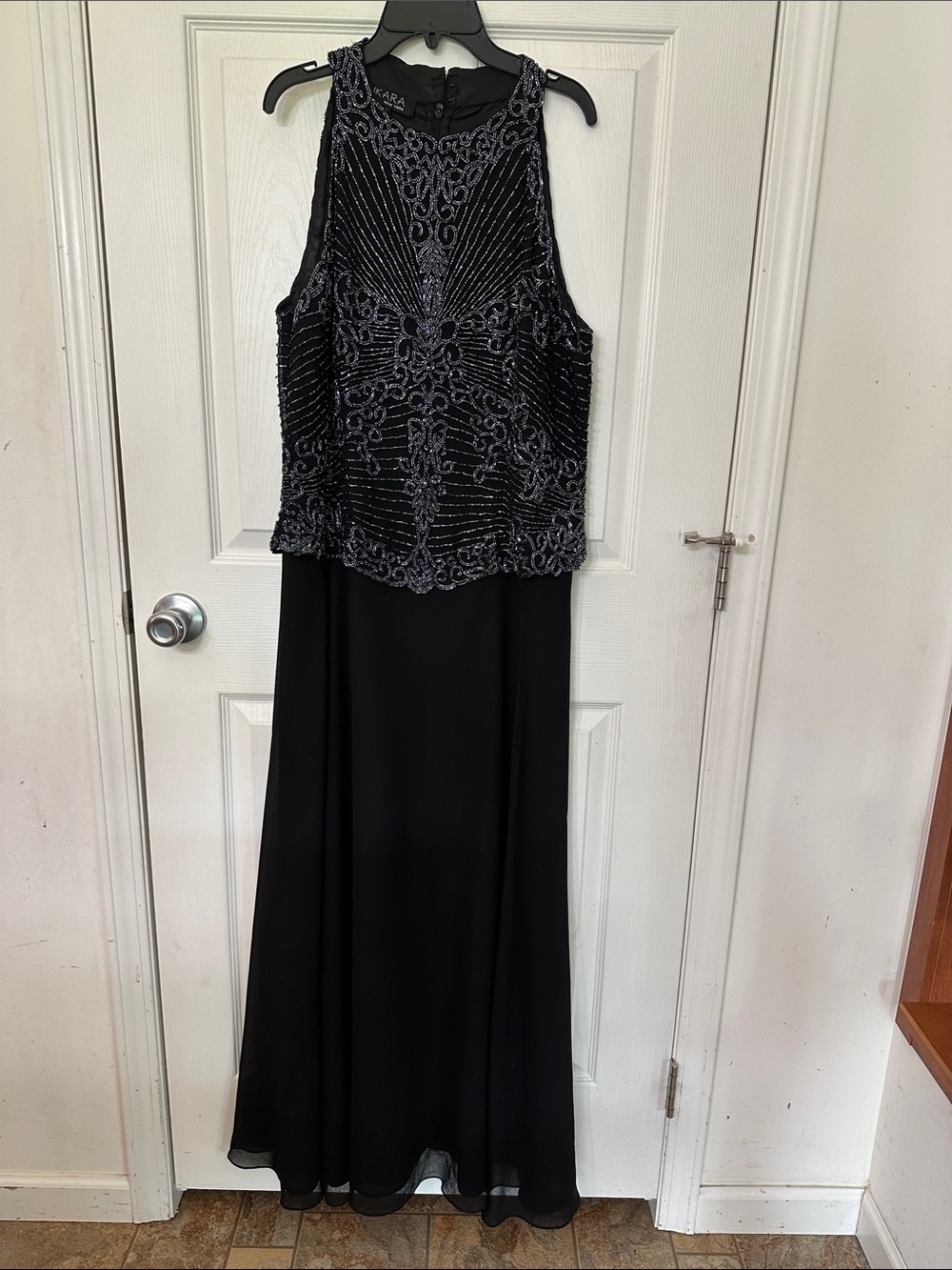 J Kara Black Beaded Sleeveless Evening Gown